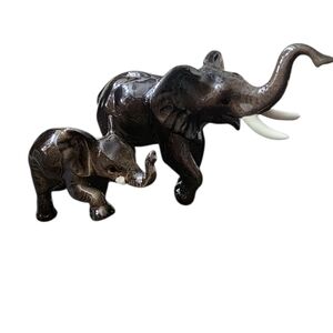 Elephant Mother and Baby with Trunk Up Figurine Home Decor Unique Gift